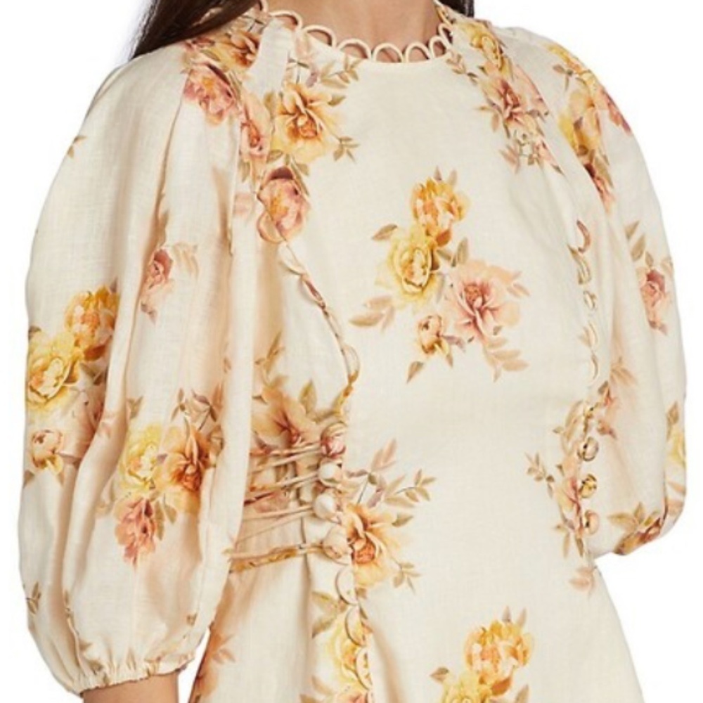 Zimmermann Rosa Linen Floral Minidress Size 2 US 8 - Picture 6 of 11